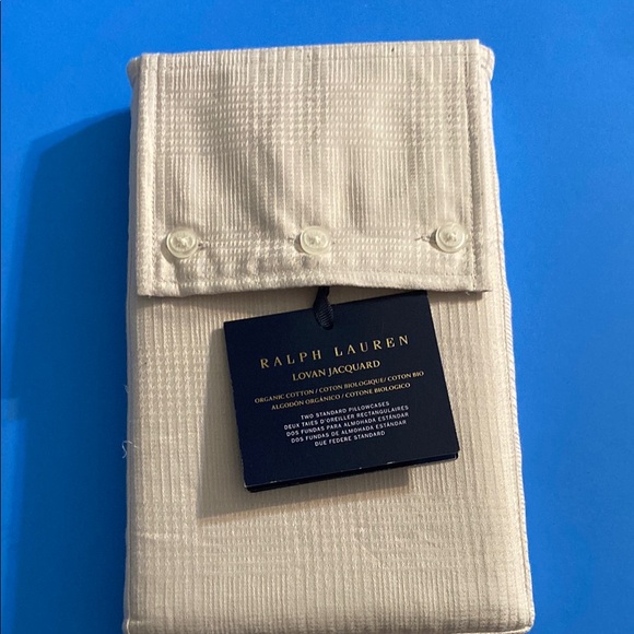 Ralph Lauren Lovan Jacquard Organic Cotton Two Standard Pillowcases Cream NWT